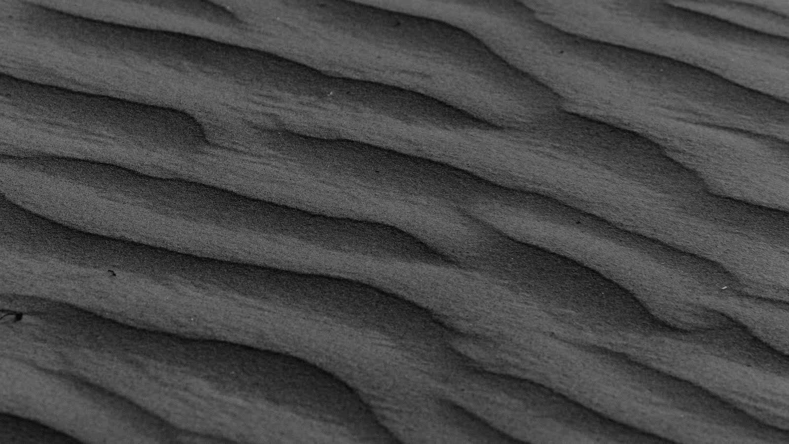 Wind-formed ridges in sand, in black and white, reading like contour lines